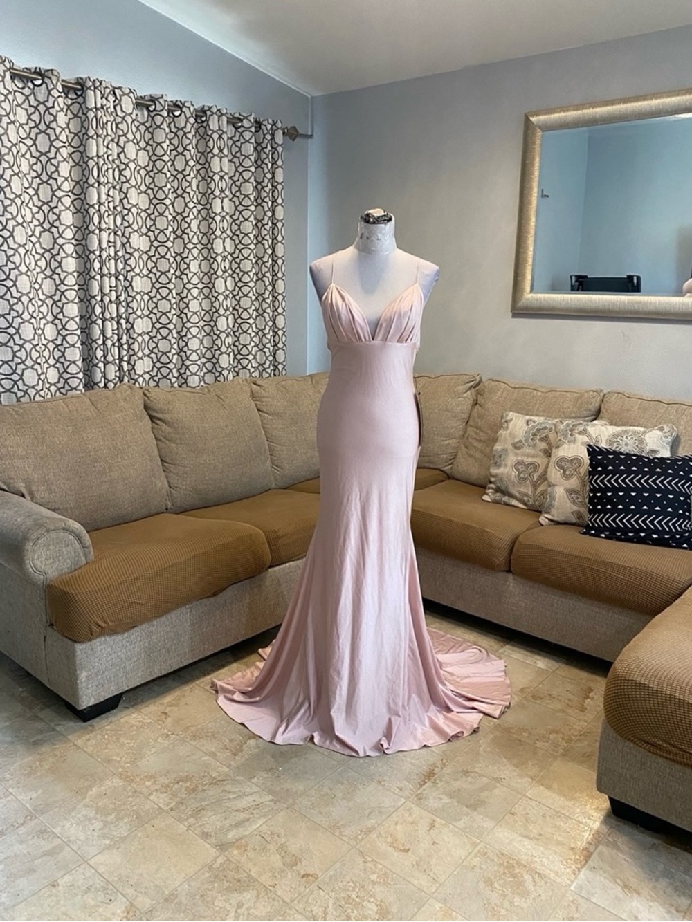 New Women Size 2 Terani Couture pink Elastic satin spaghetti mermaid prom Dress